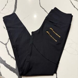 Varley Black Leggings with Gold Zippers
